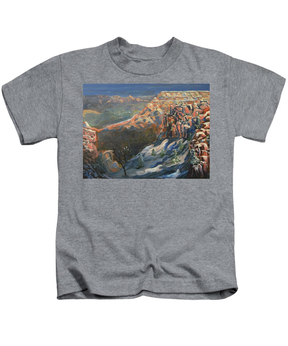 Grand Canyon Kids T-Shirt featuring the painting Grand Canyon Winter by Chance Kafka