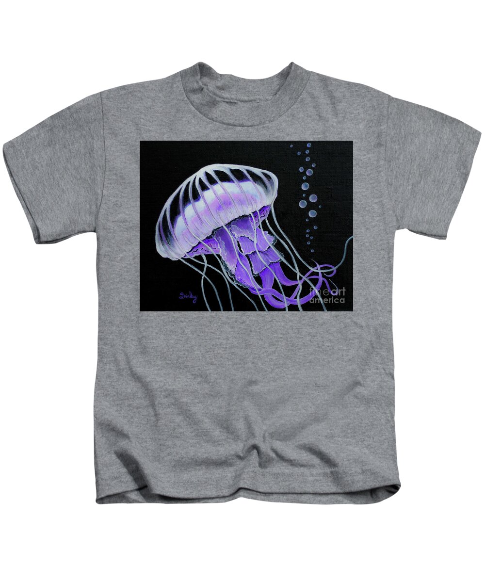 Jellyfish Kids T-Shirt featuring the painting Grape Jelly by Shirley Dutchkowski