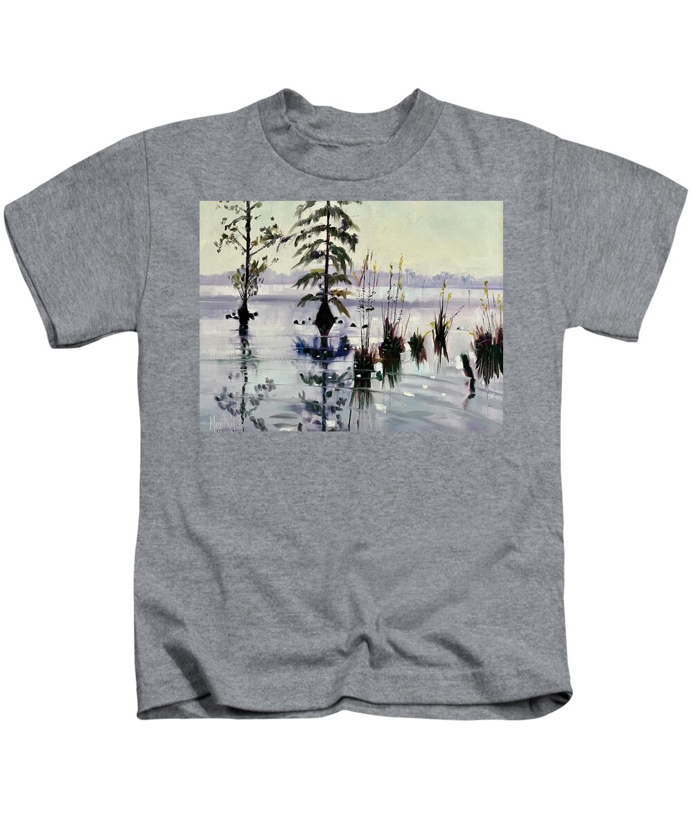 Water Kids T-Shirt featuring the painting Great Dismal Cypress by Maggii Sarfaty