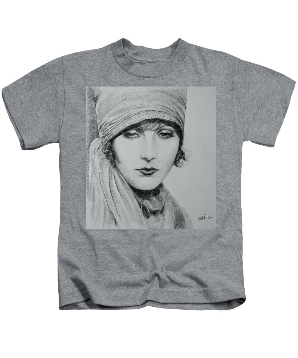 Greta Garbo Kids T-Shirt featuring the drawing Greta Garbo 2 by Elaine Berger