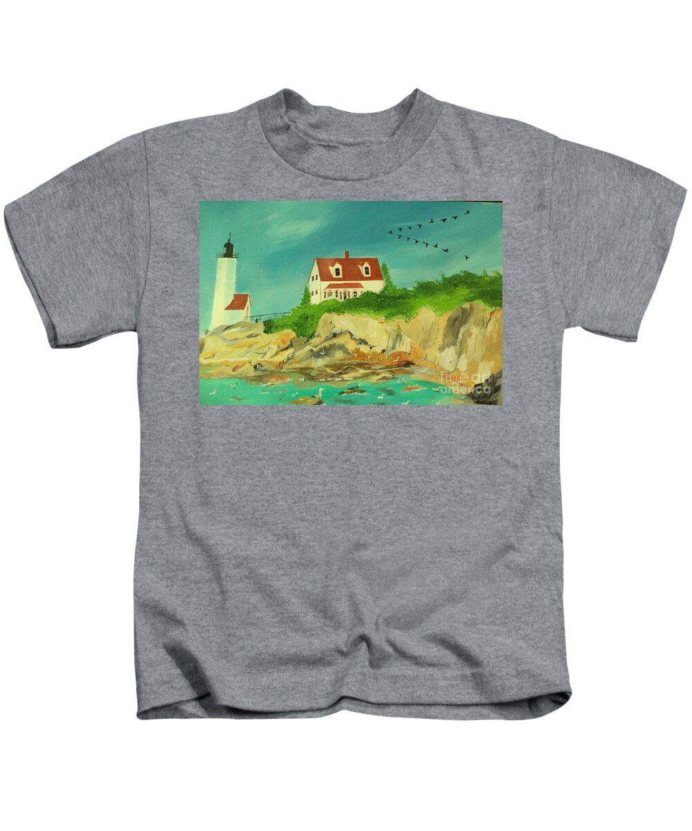 Lighthouse Kids T-Shirt featuring the painting Guiding Light L.H. Seascape Painting # 302 by Donald Northup