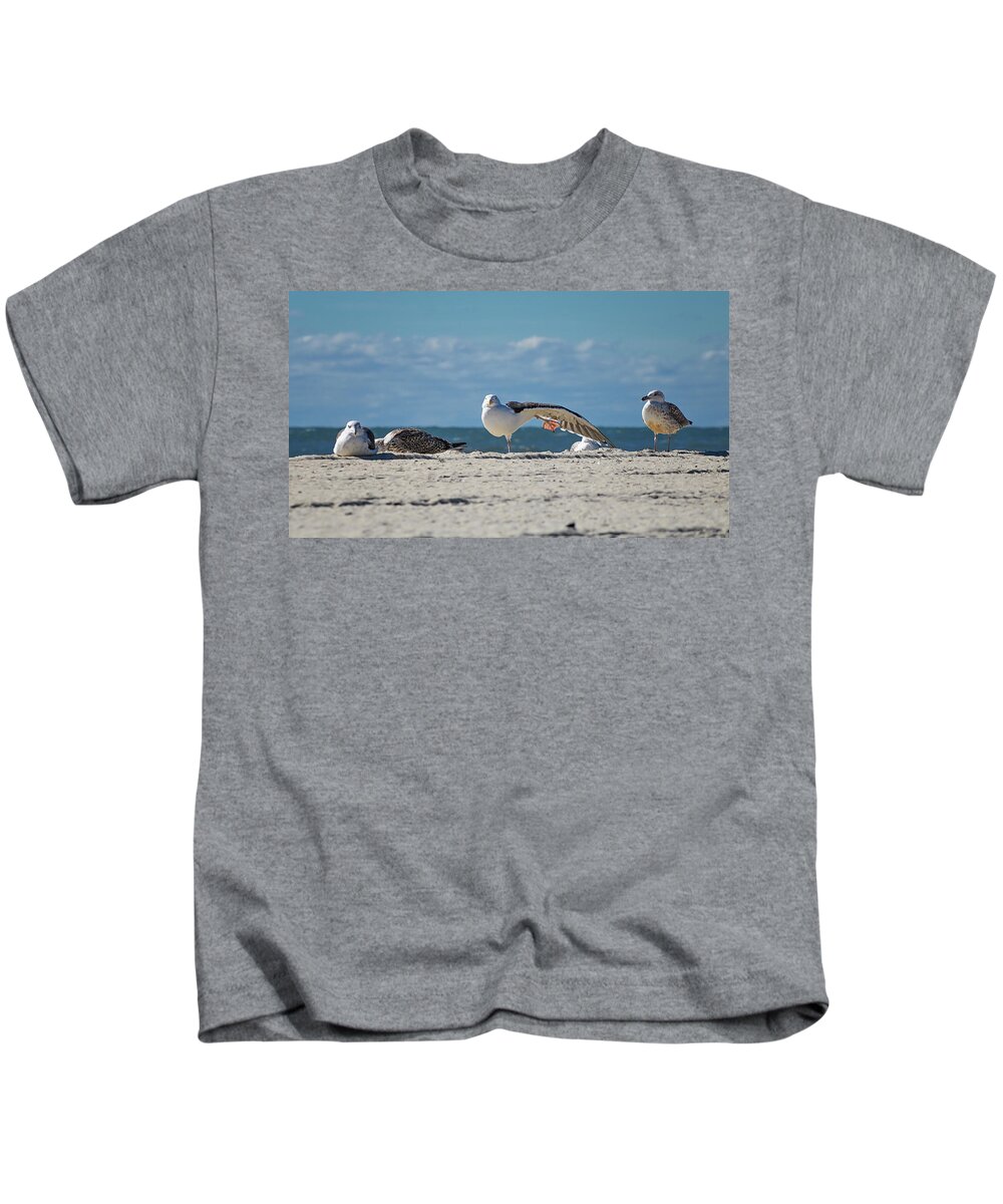 Sea Kids T-Shirt featuring the photograph Gull Yoga by Steven Nelson