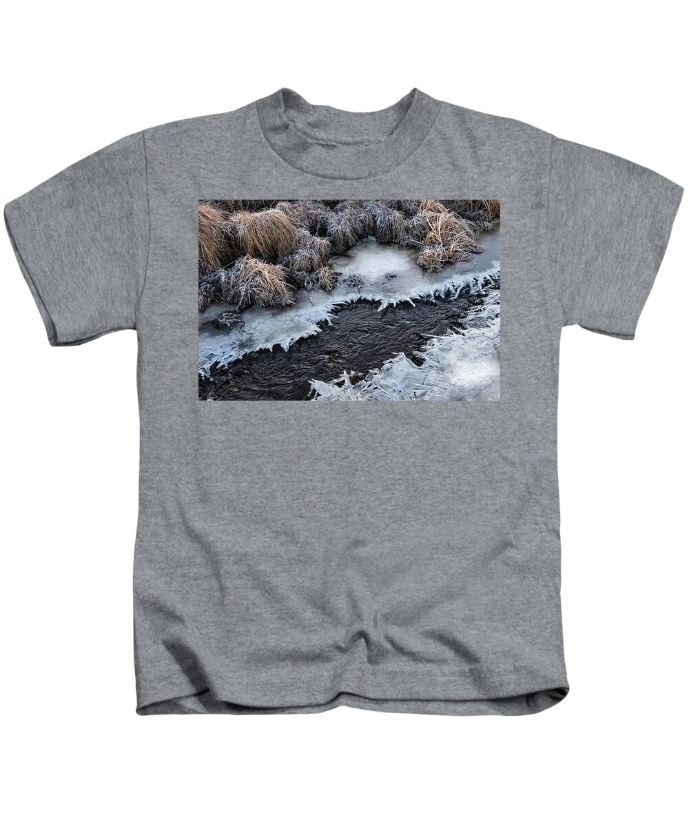 Ice Kids T-Shirt featuring the photograph Half Frozen Creek by Karen Rispin