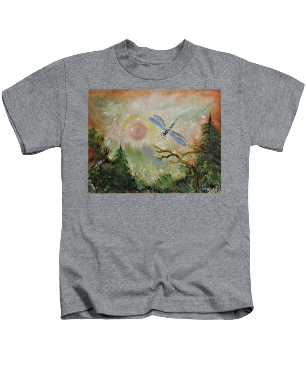 Emergency Landing Dragonfly Kids T-Shirt featuring the painting Emergency Landing Dragonfly by Lynn Raizel Lane