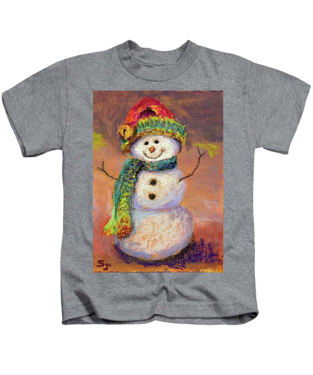 Snowman Kids T-Shirt featuring the pastel Happy Snowman by Susan Jenkins