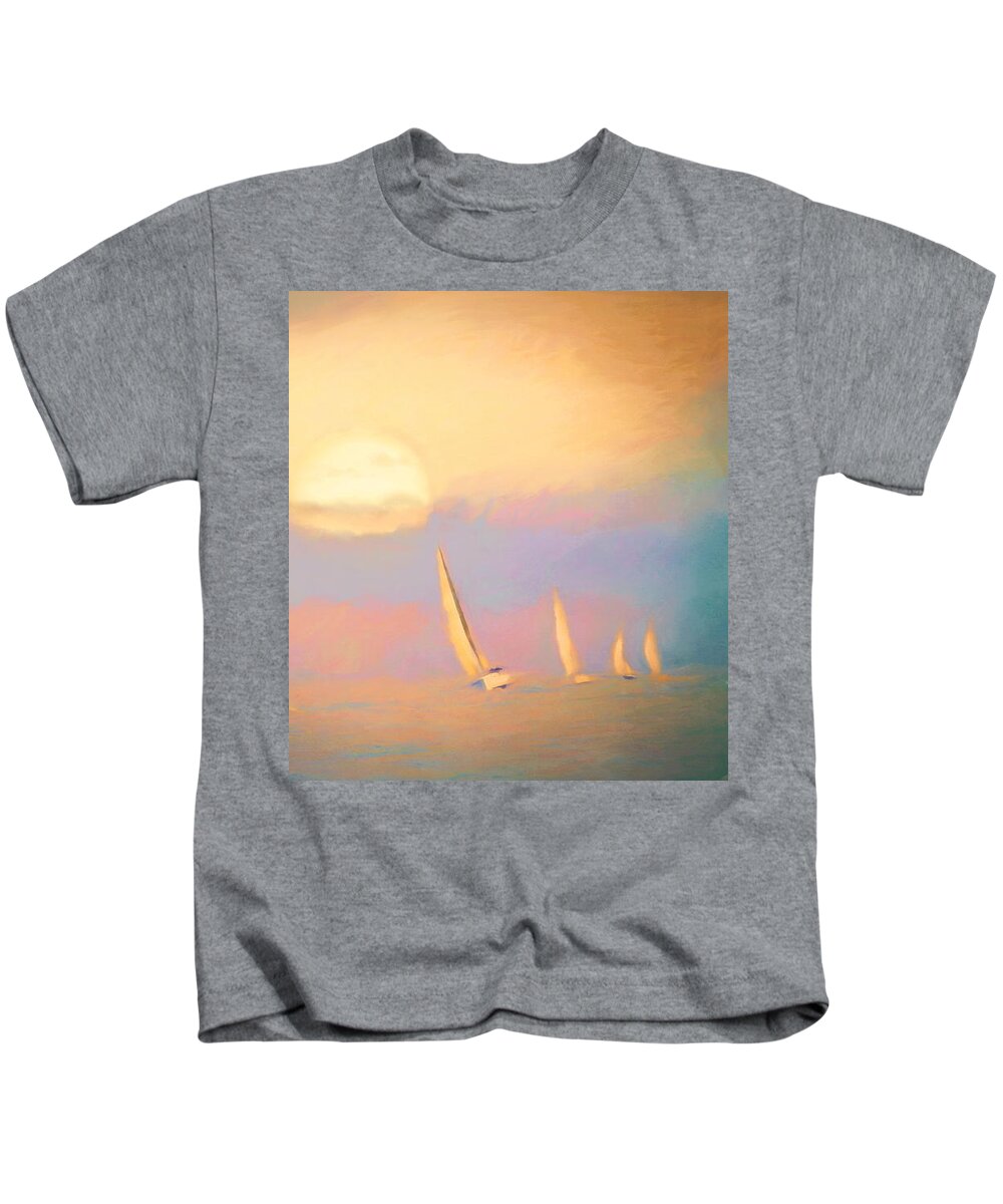Sailboats Kids T-Shirt featuring the digital art Harbor Bound by Susan Hope Finley