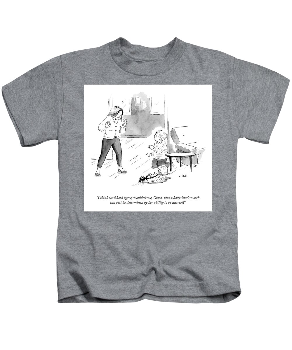 I Think We’d Both Agree Kids T-Shirt featuring the drawing Her Ability To Be Discreet by Emily Flake