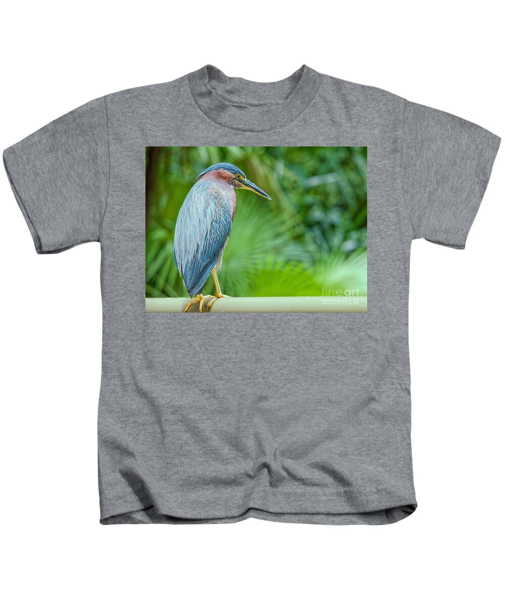 Birds Kids T-Shirt featuring the photograph Heron on the Side by Judy Kay