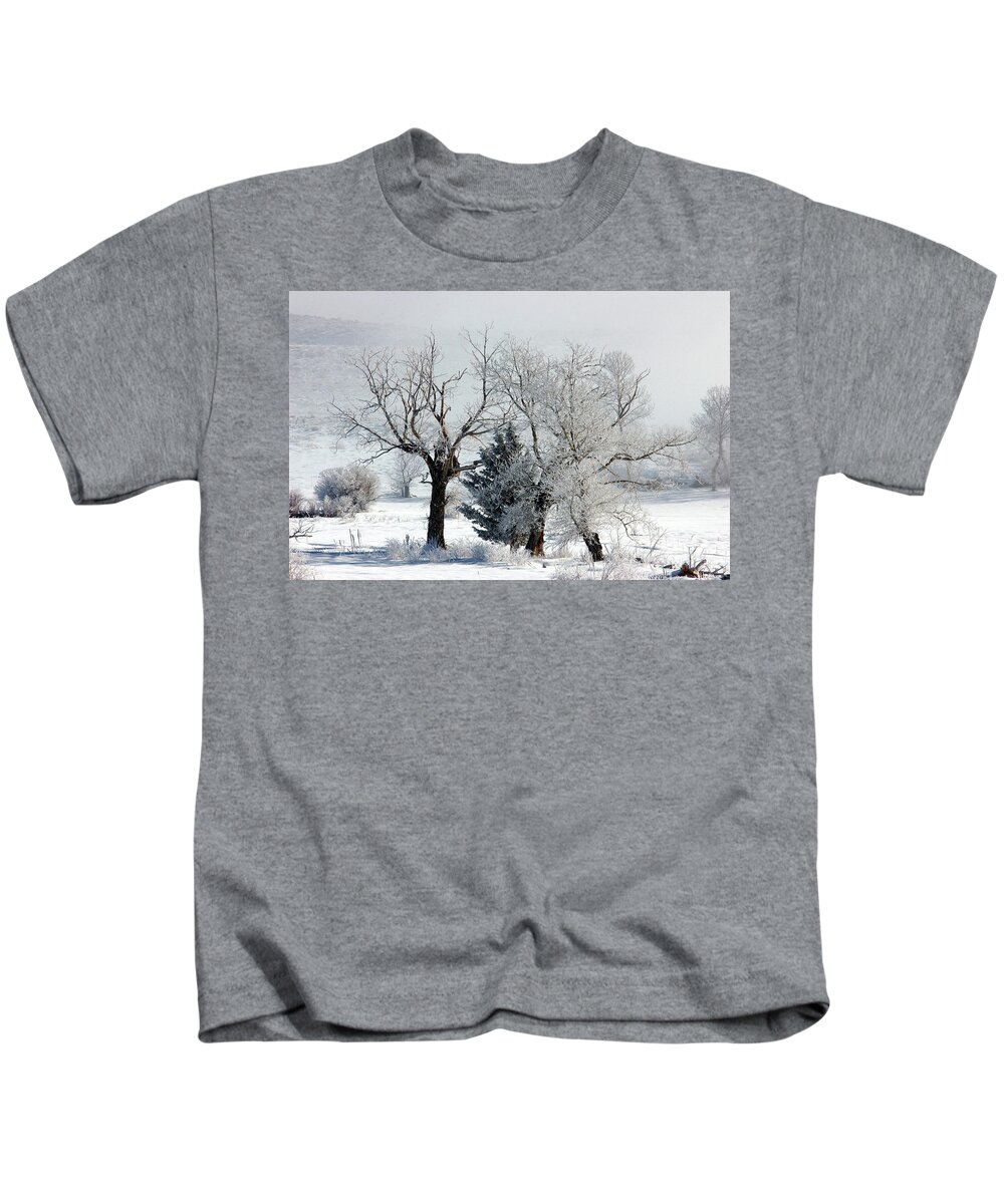 Hoarfrost Kids T-Shirt featuring the photograph Pogonip - Hoarfrost and Fog - Mono Lake by Bonnie Colgan