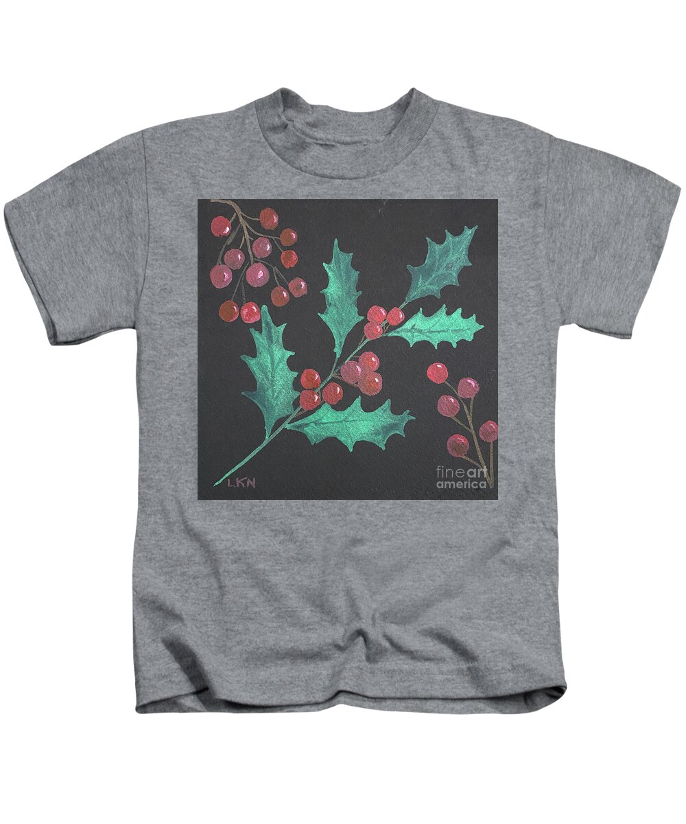 Holly Kids T-Shirt featuring the painting Holly and Berries by Lisa Neuman