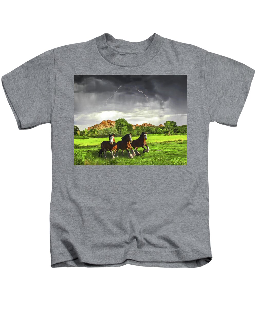 Three Kids T-Shirt featuring the photograph Horse Lightning by Don Schimmel