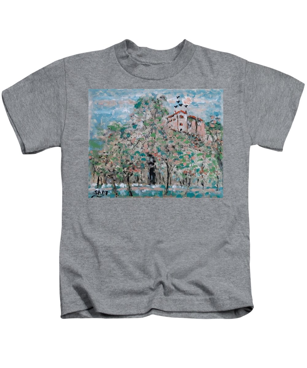 House Kids T-Shirt featuring the painting House on the hill by Sam Shaker