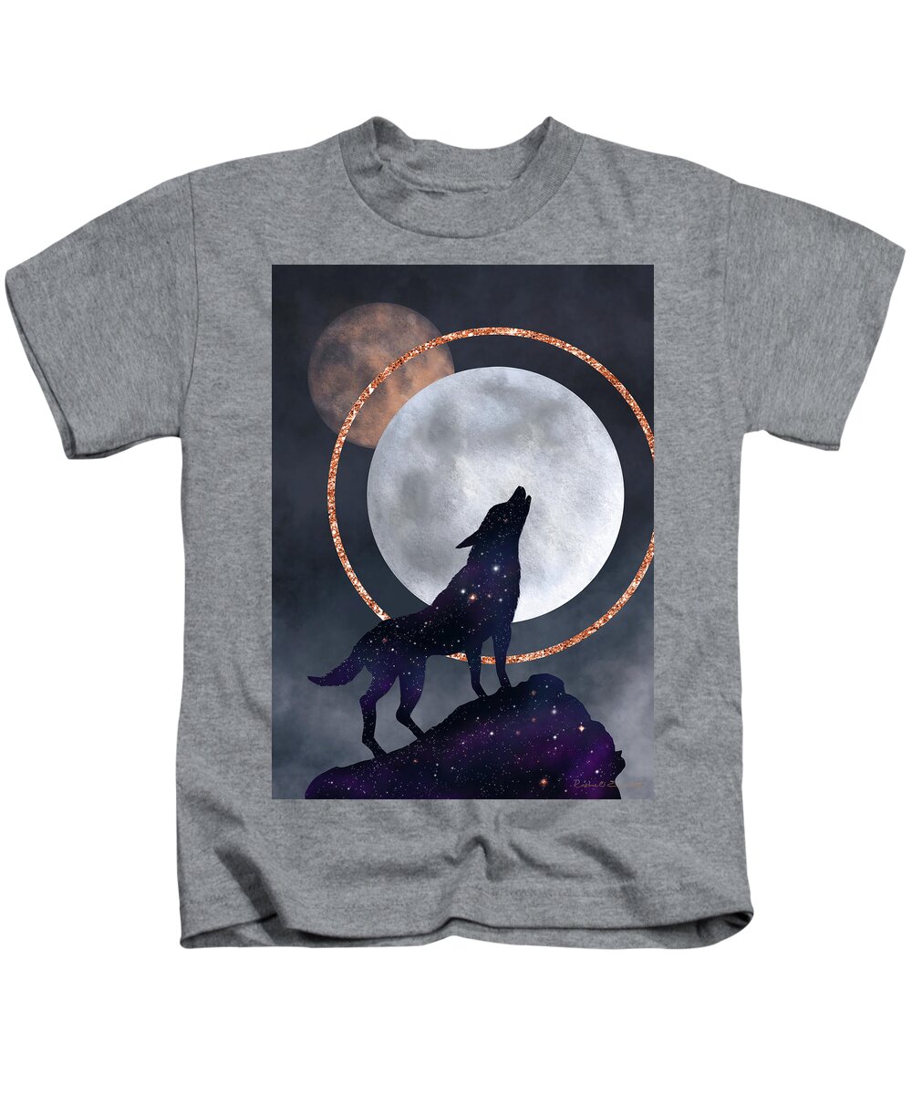 Wolf Kids T-Shirt featuring the digital art Howling at the Moon by Rachel Emmett
