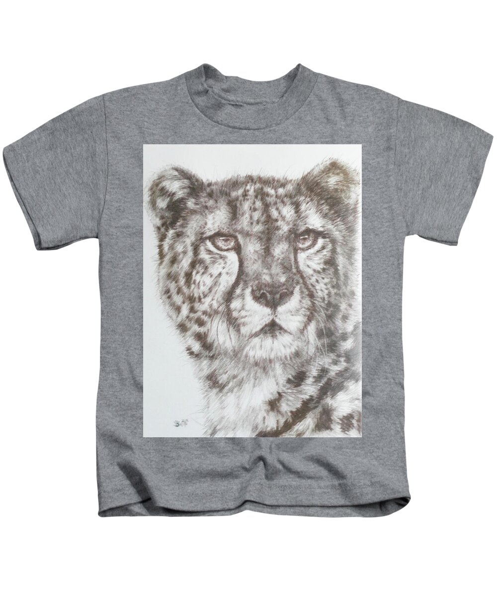 Cheetah Kids T-Shirt featuring the drawing Hustle by Barbara Keith