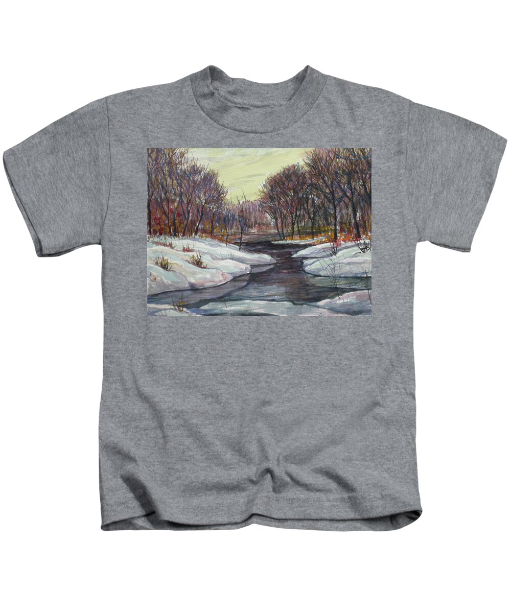  Kids T-Shirt featuring the painting Ice Floods by Douglas Jerving