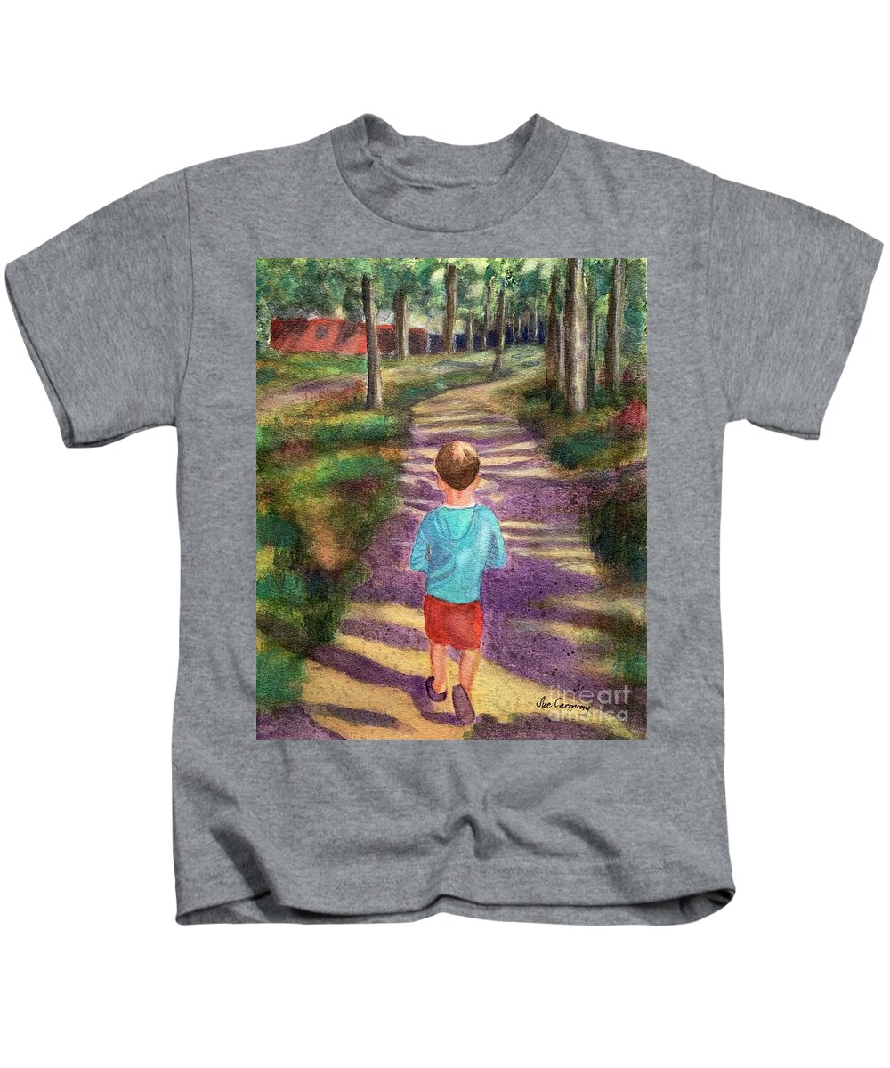 Boy Kids T-Shirt featuring the painting I'm On My Way by Sue Carmony