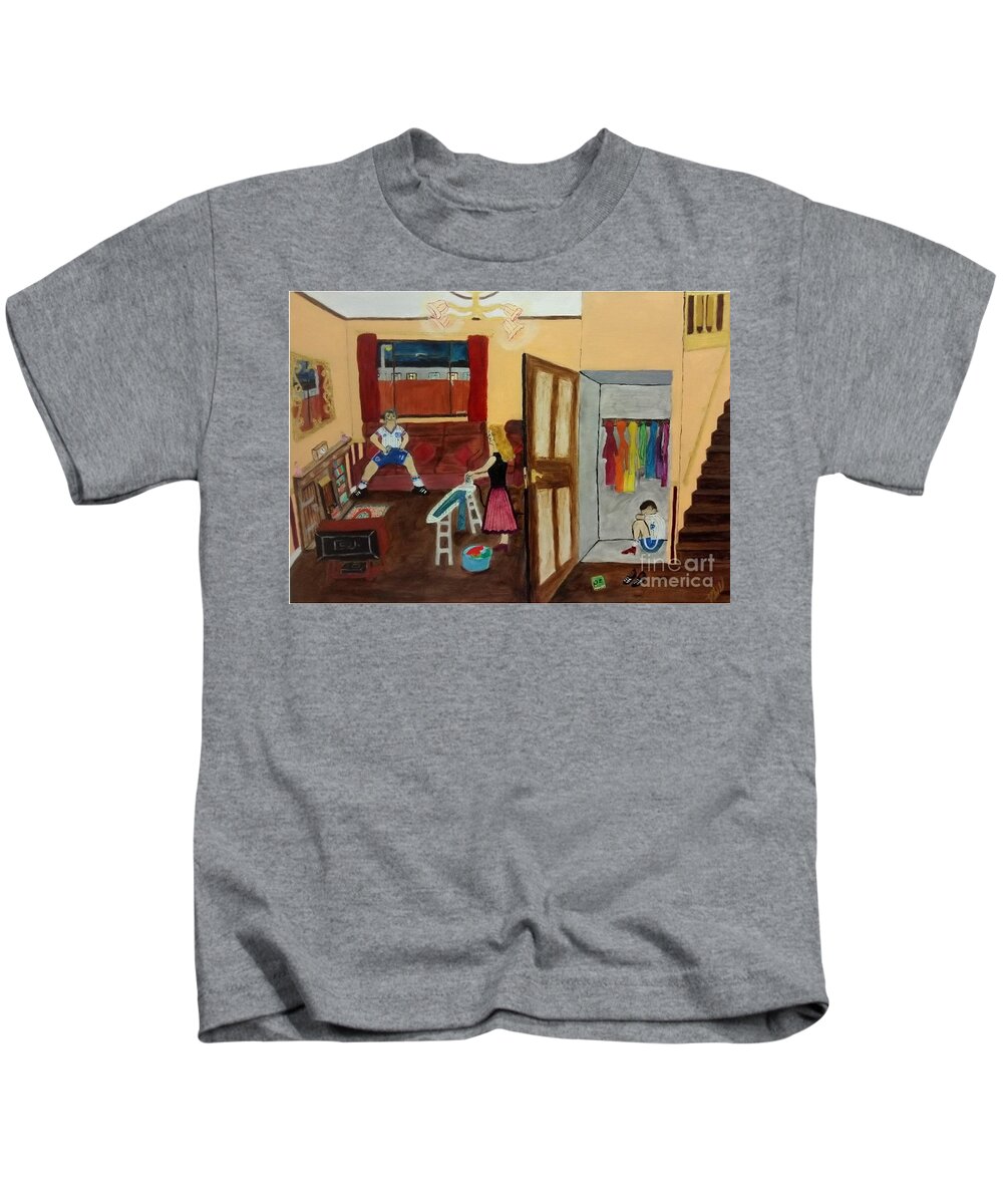 Lgbtq Kids T-Shirt featuring the drawing In the closet 1984 by David Westwood