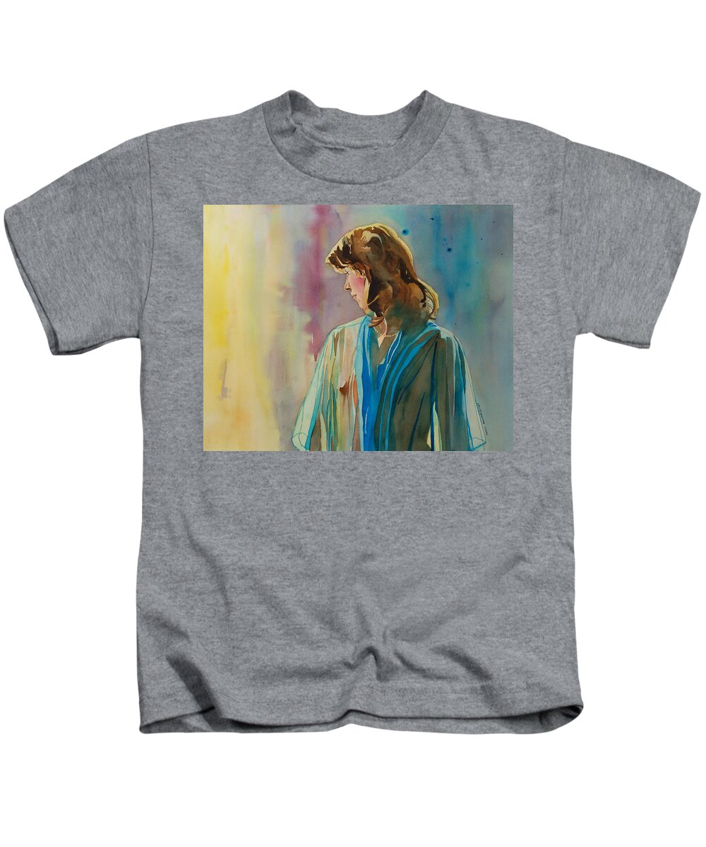 Woman Kids T-Shirt featuring the painting In Thought by Terry Holliday