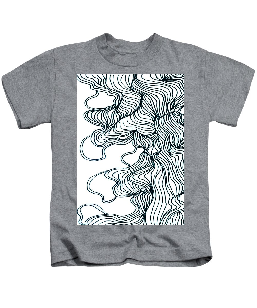  Kids T-Shirt featuring the drawing Indigo River by Minor Details