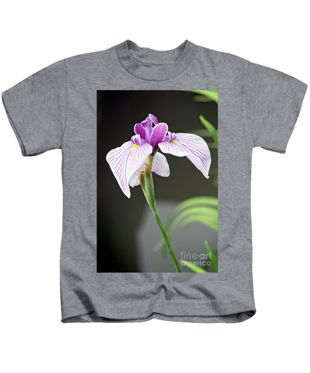Iris; Flower; Blossom; Flowers; Petals; Close-up; Macro; Purple; Green; Violet; Dreamy; Garden; Spring; Sunlight; Vertical Kids T-Shirt featuring the photograph Iris in the Garden by Tina Uihlein