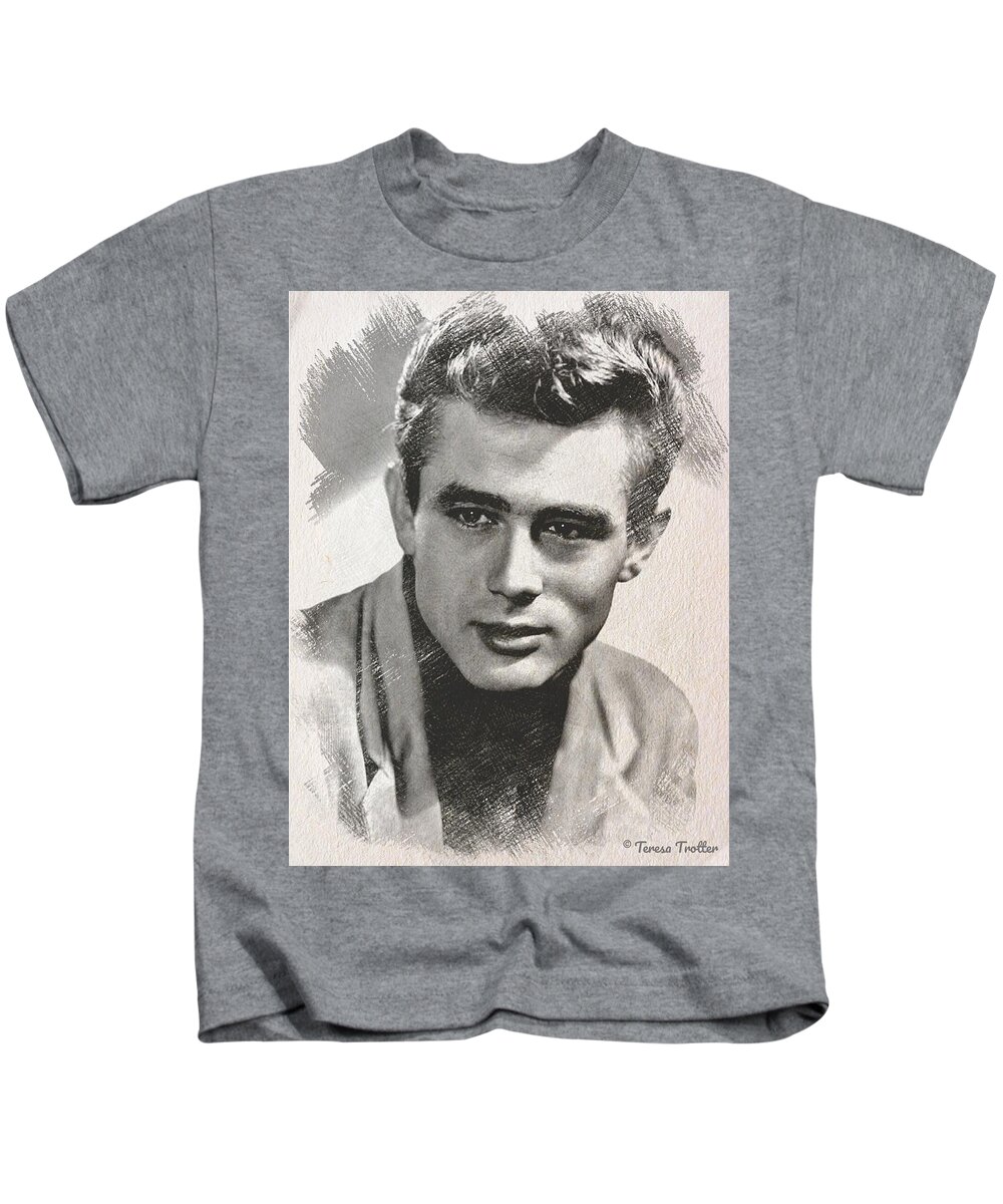 James Dean Kids T-Shirt featuring the drawing James Dean Sketch by Teresa Trotter