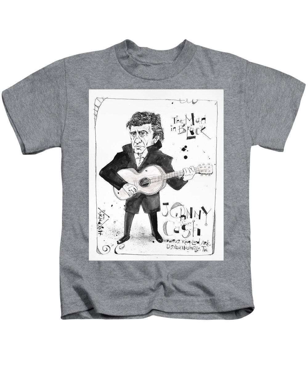  Kids T-Shirt featuring the drawing Johnny Cash by Phil Mckenney