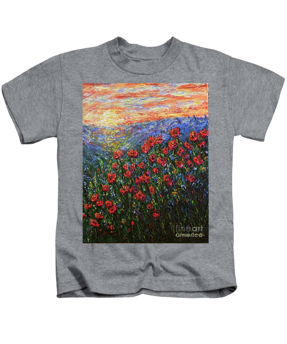 Landscape Kids T-Shirt featuring the painting Joy in the Morning by Linda Donlin