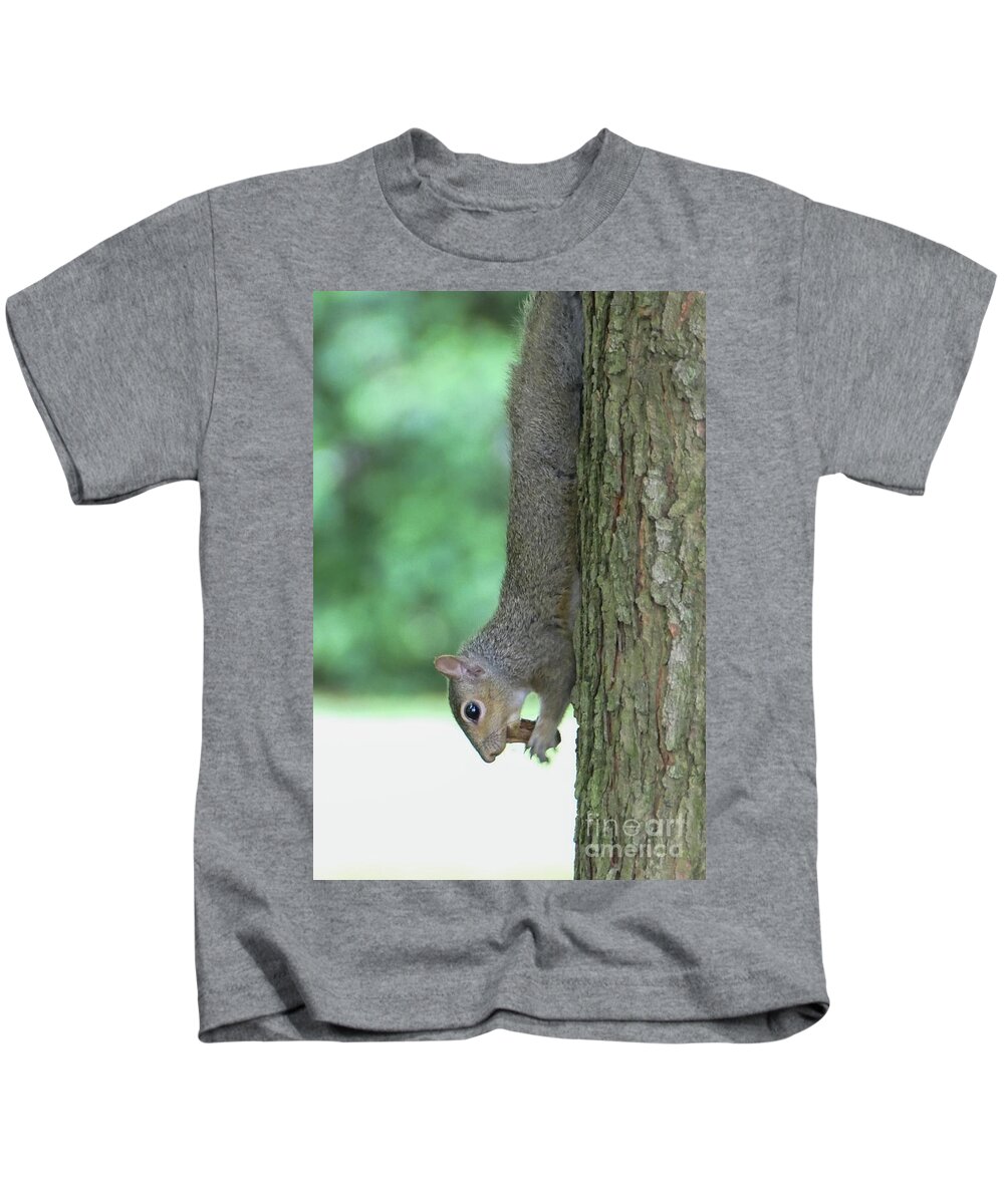 Squirrel Kids T-Shirt featuring the photograph Just eating -- upside down by Bentley Davis