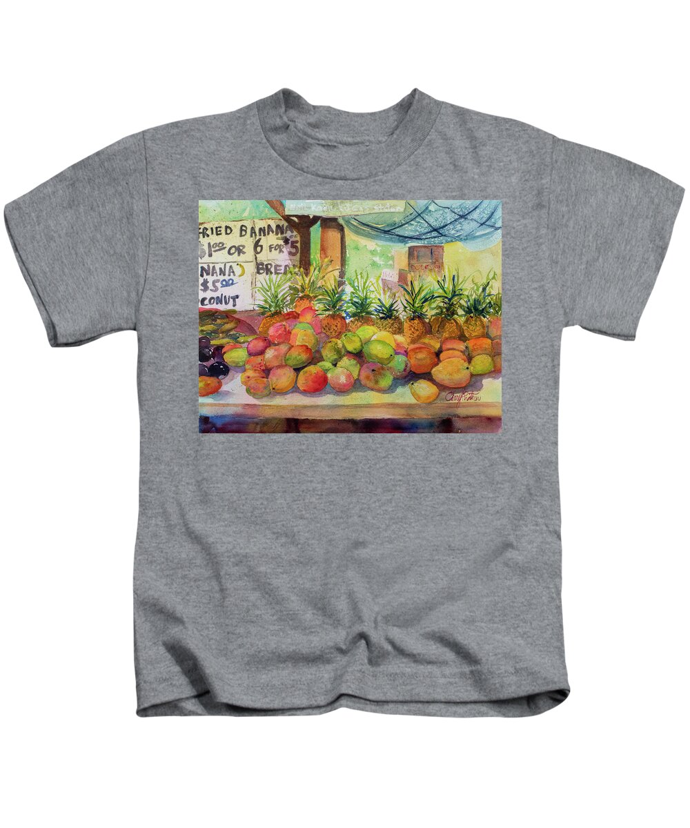 Kahuku Land Farms Stand Kids T-Shirt featuring the painting Kahuku Land Farms Stand by Cheryl Prather
