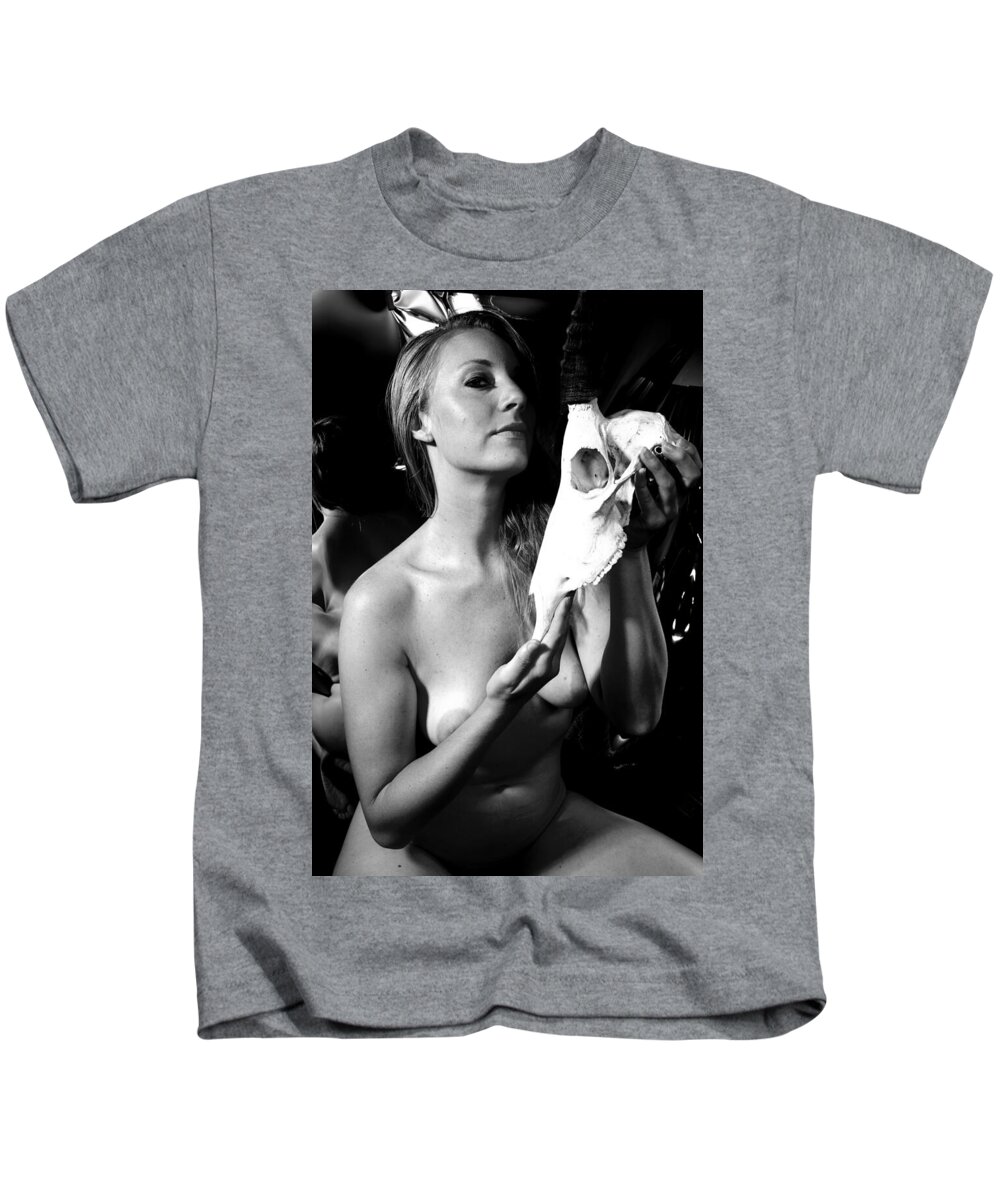 Nude Female Skull Kids T-Shirt featuring the photograph Kbbt0716 by Henry Butz