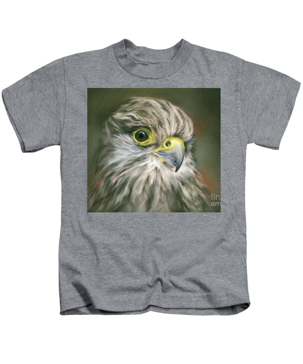 Bird Kids T-Shirt featuring the painting Kestrel Falcon Bird Portrait by MM Anderson