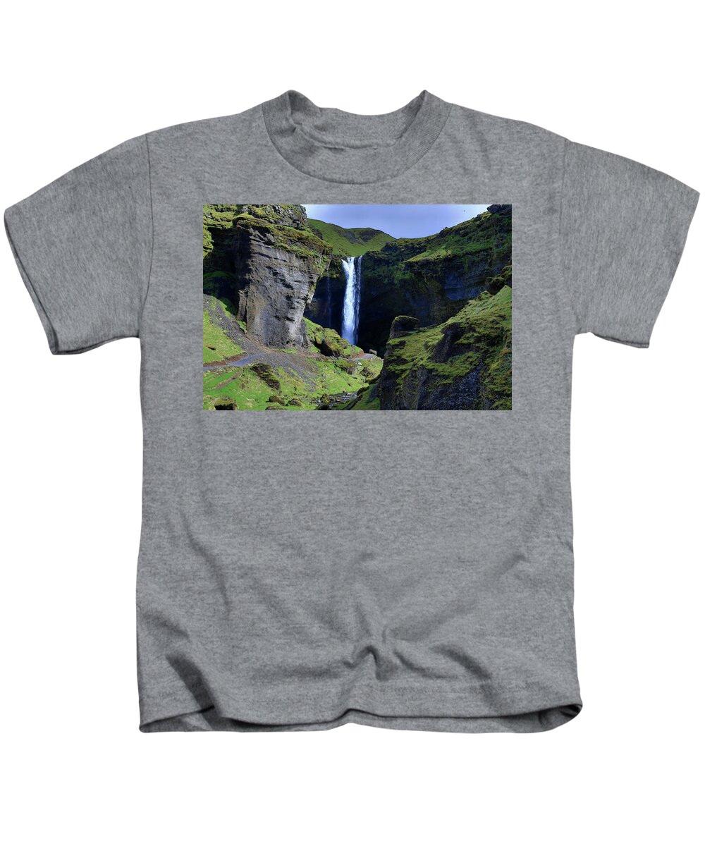 Iceland Kids T-Shirt featuring the photograph Kvernufoss Waterfall Iceland by Richard Krebs