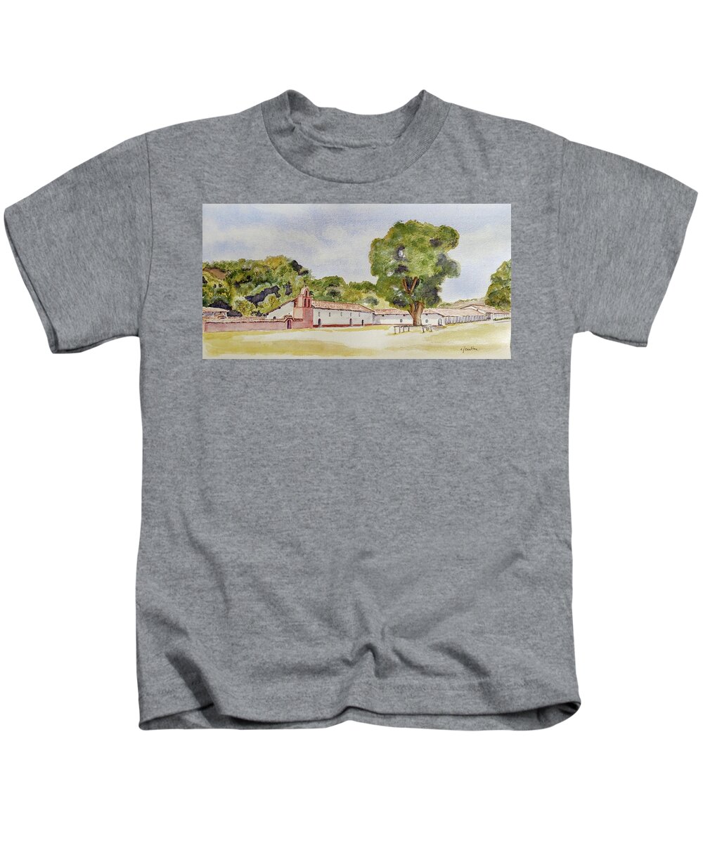 California Kids T-Shirt featuring the painting La Purisima Mission, Lompoc, California by Claudette Carlton