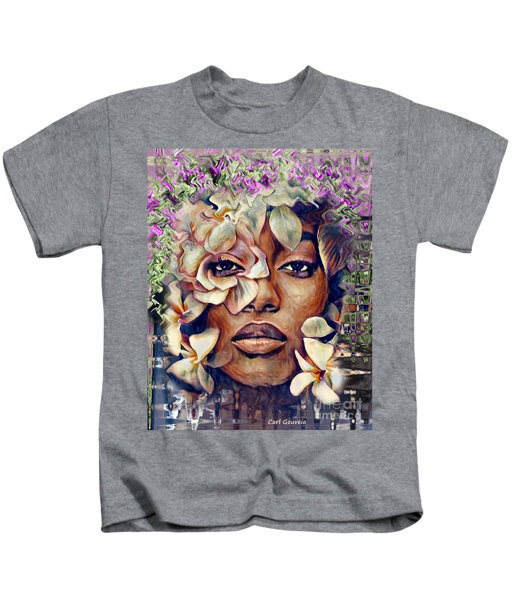 Lady Kids T-Shirt featuring the mixed media Lady purple by Carl Gouveia