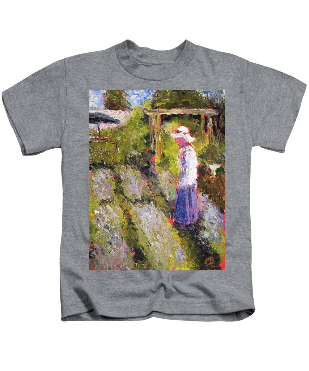 Lavender Kids T-Shirt featuring the painting Lavender Farm by Mike Bergen
