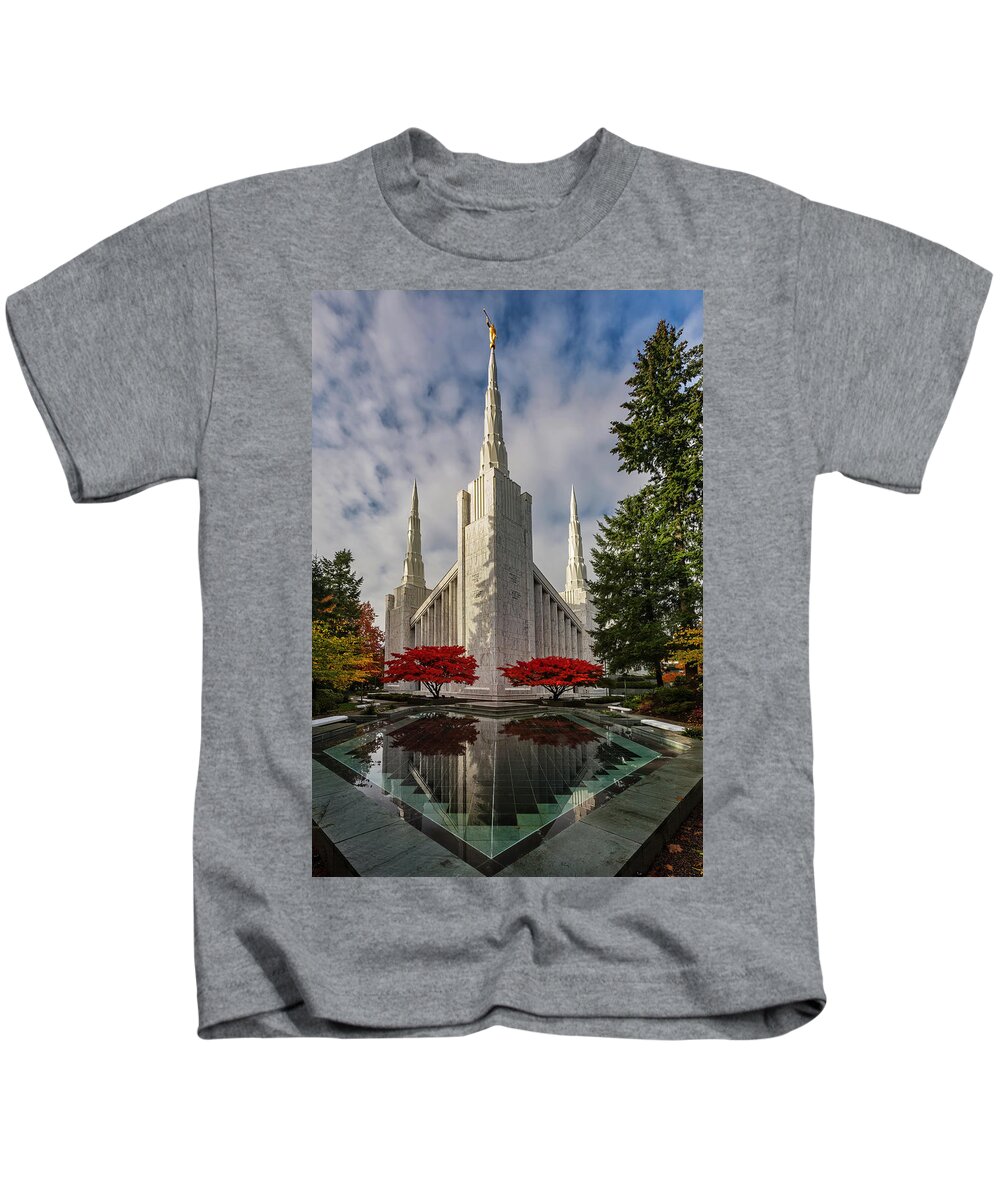 Lds Temple Portland Kids T-Shirt featuring the photograph LDS Temple Portland by Wes and Dotty Weber