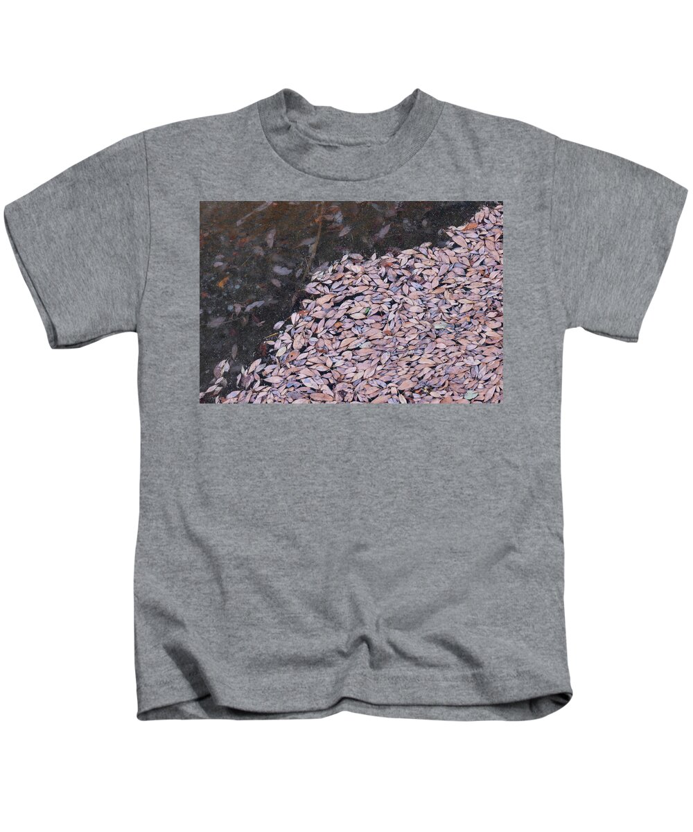 Leaves Kids T-Shirt featuring the photograph Leaves And Ice by Karen Rispin