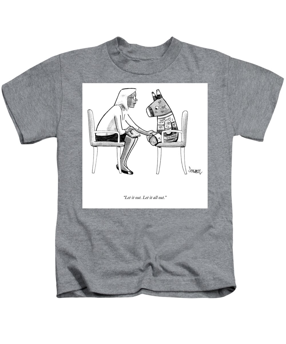 Let It Out. Let It All Out. Pinata Kids T-Shirt featuring the drawing Let it Out by Benjamin Schwartz