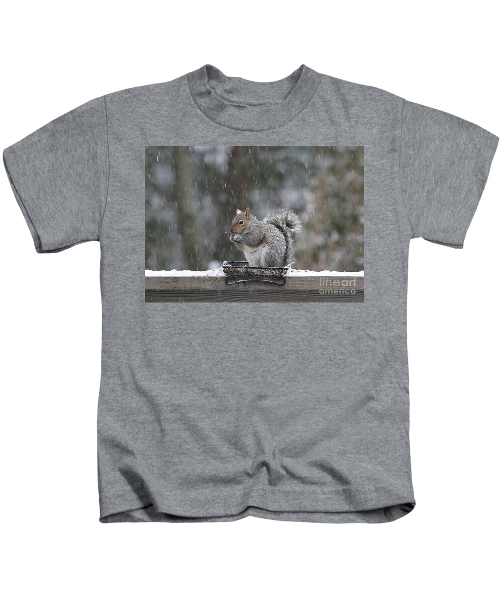 Squirrels Kids T-Shirt featuring the photograph Let It Snow by Geoff Crego