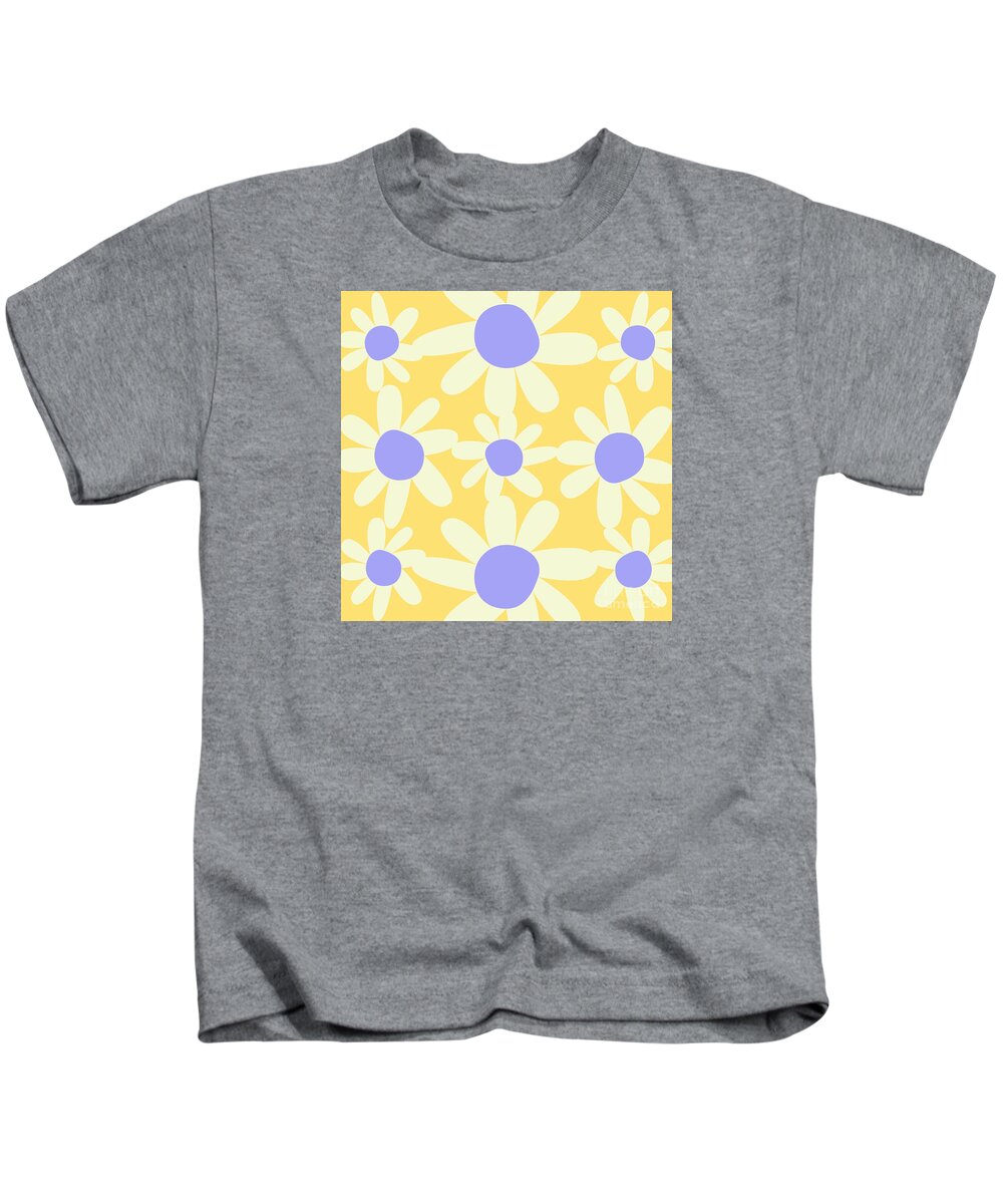 Yellow Kids T-Shirt featuring the digital art Light Steel Blue Daisy Floral Pattern Design by Christie Olstad
