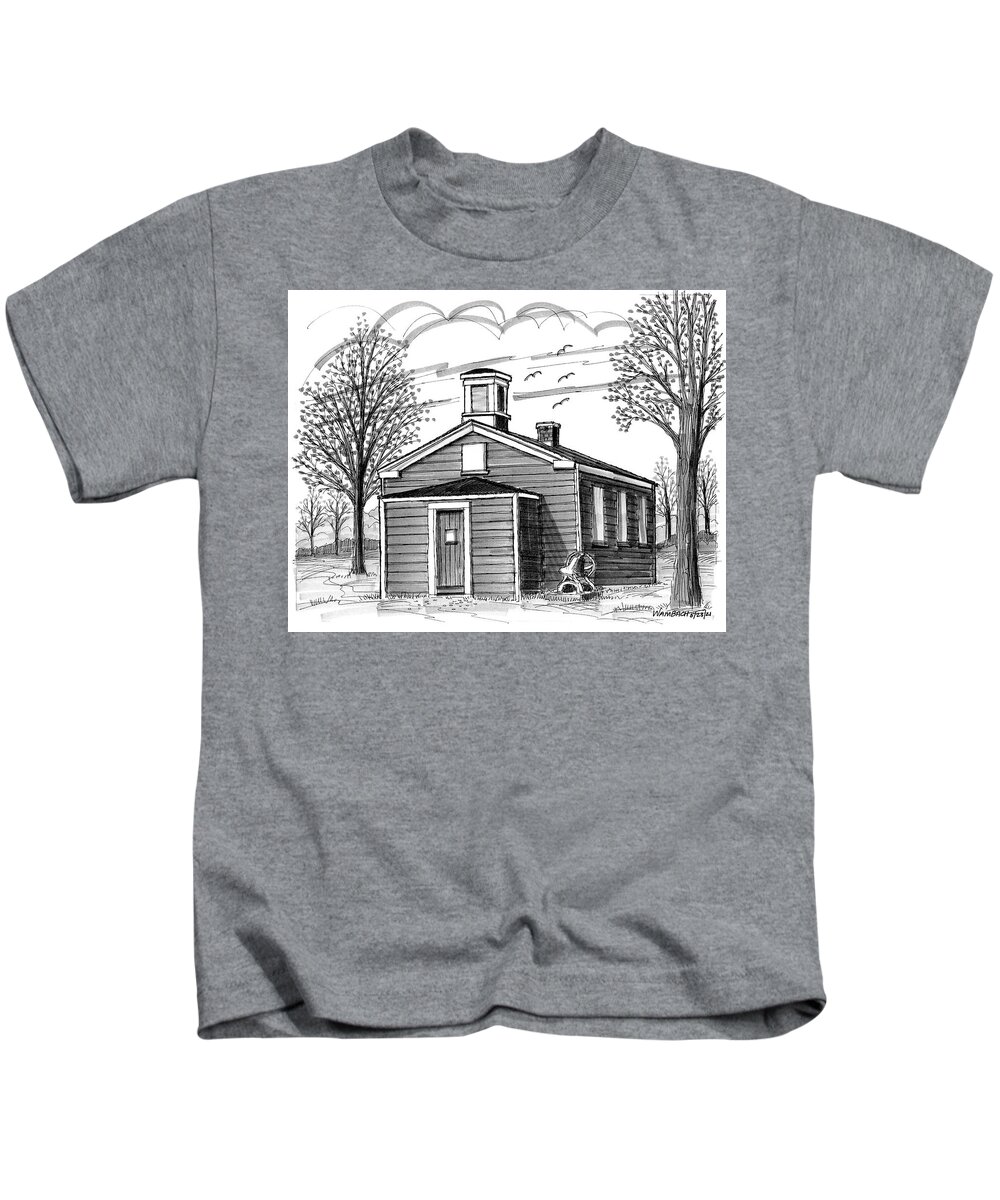 Schoolhouse Kids T-Shirt featuring the drawing Little Red Schoolhouse Hyde Park NY by Richard Wambach