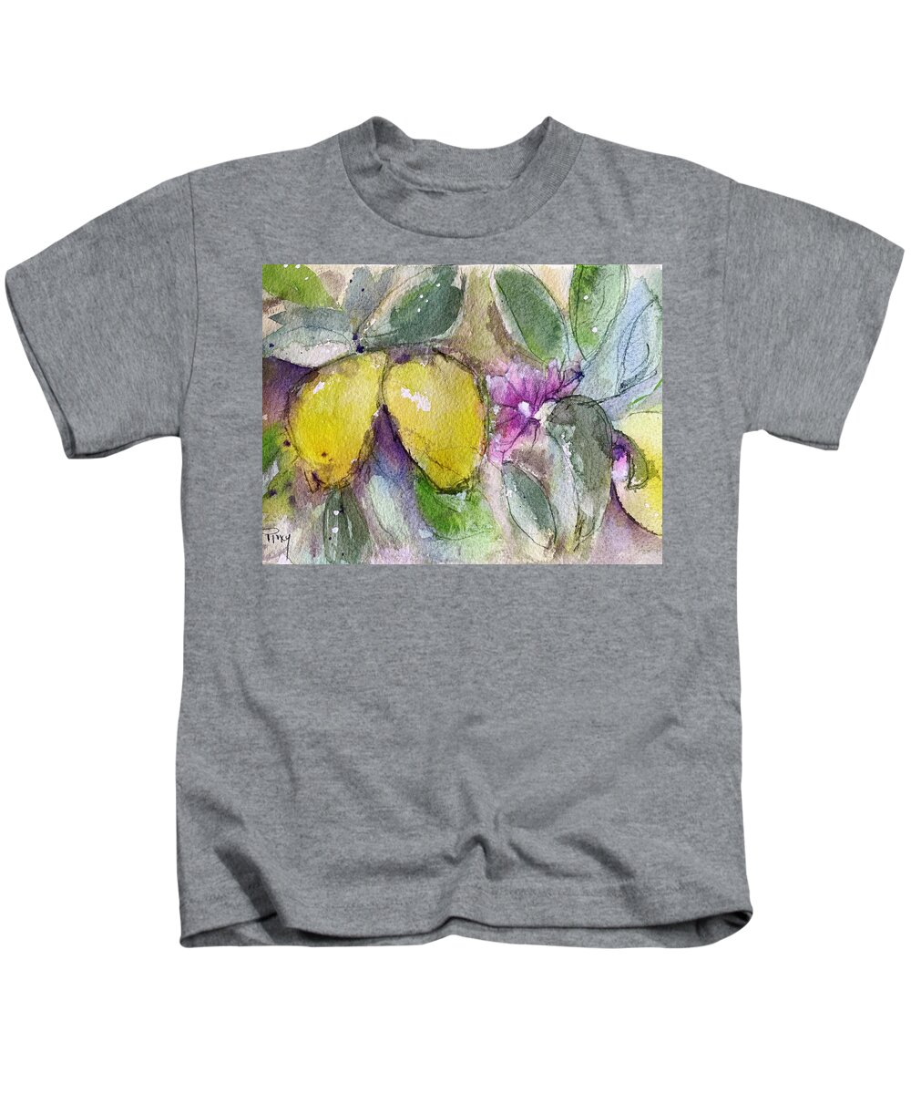 Lemons Kids T-Shirt featuring the painting Loose Lemons by Roxy Rich