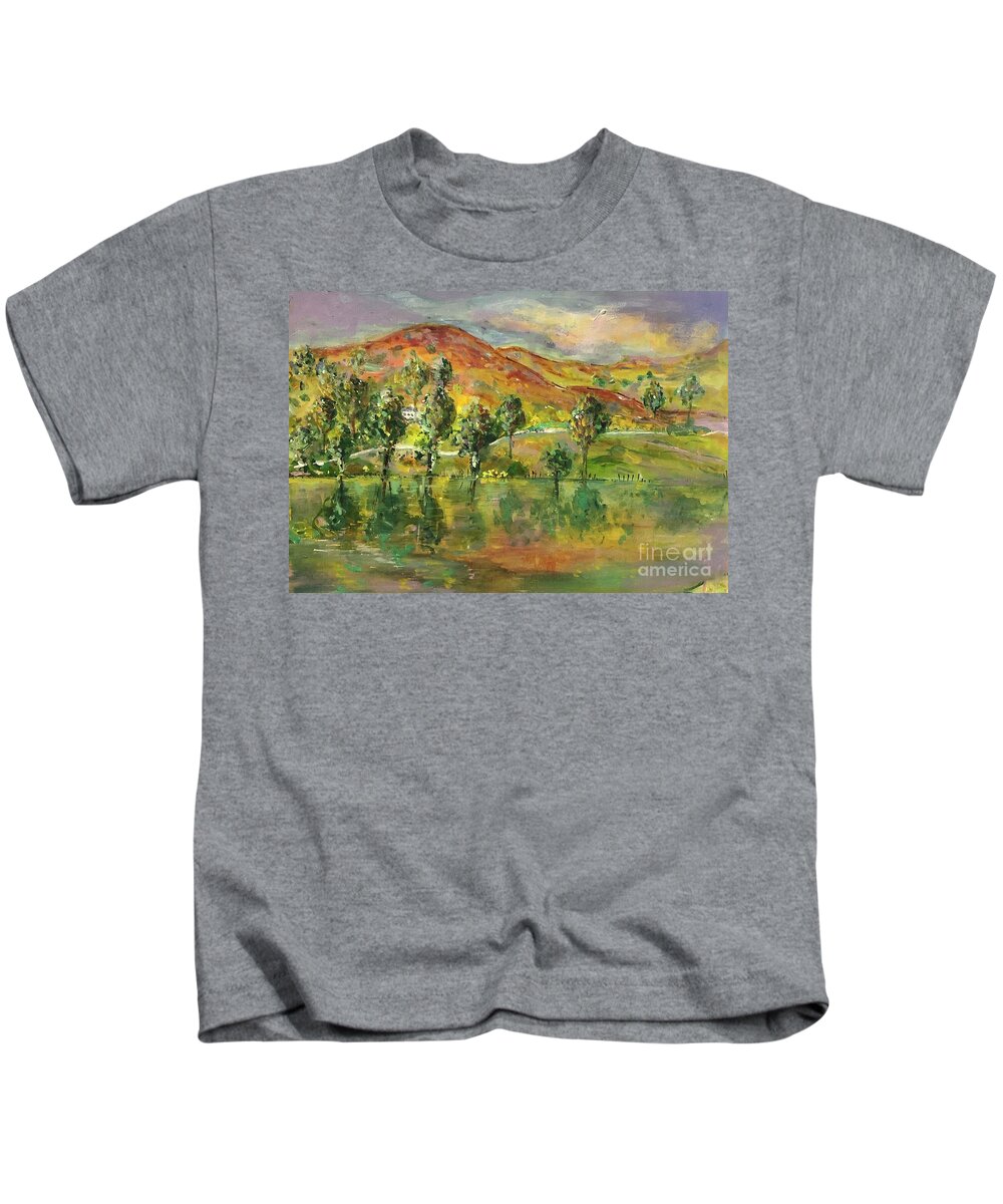 Loughrigg Kids T-Shirt featuring the painting Loughrigg Fell by Jacqui Hawk