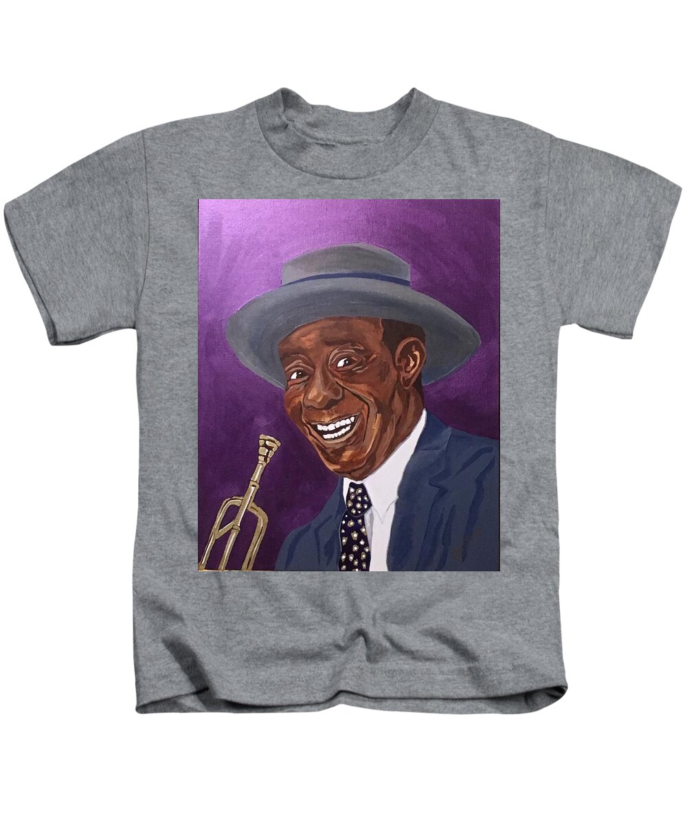 Louis Armstrong Kids T-Shirt featuring the painting Louis Sporting a New Hat by Bill Manson