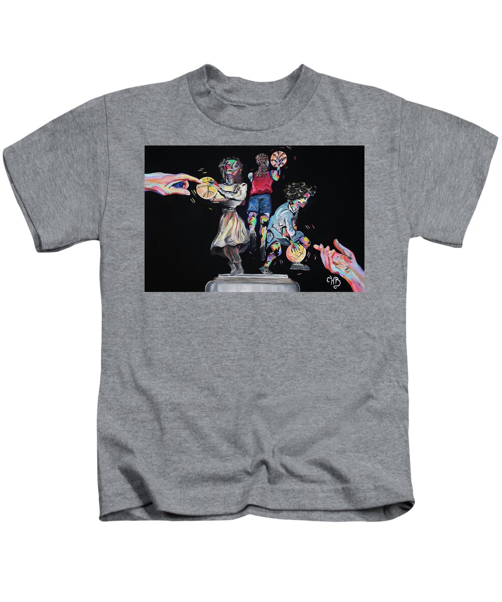 Team Kids T-Shirt featuring the painting Love and Basketball by Chiquita Howard-Bostic