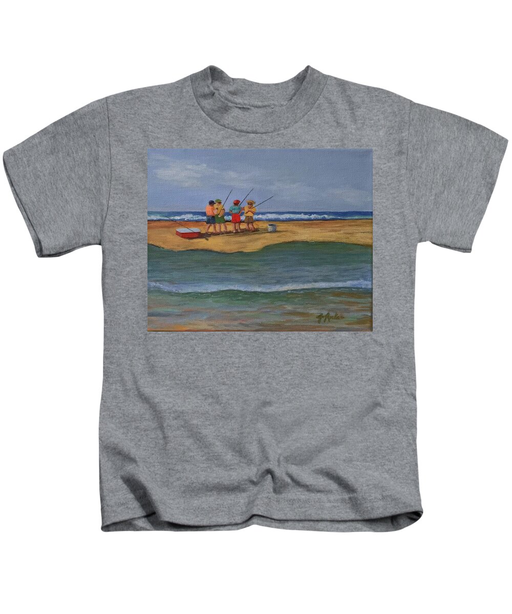 Low Tide Kids T-Shirt featuring the painting Low Tide Gathering by Jane Ricker