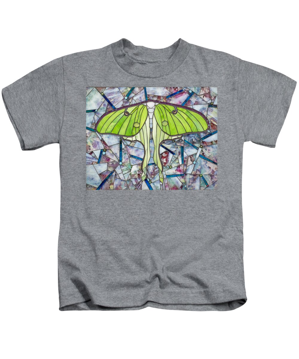 Luna Moth Kids T-Shirt featuring the glass art Luna by Cherie Bosela