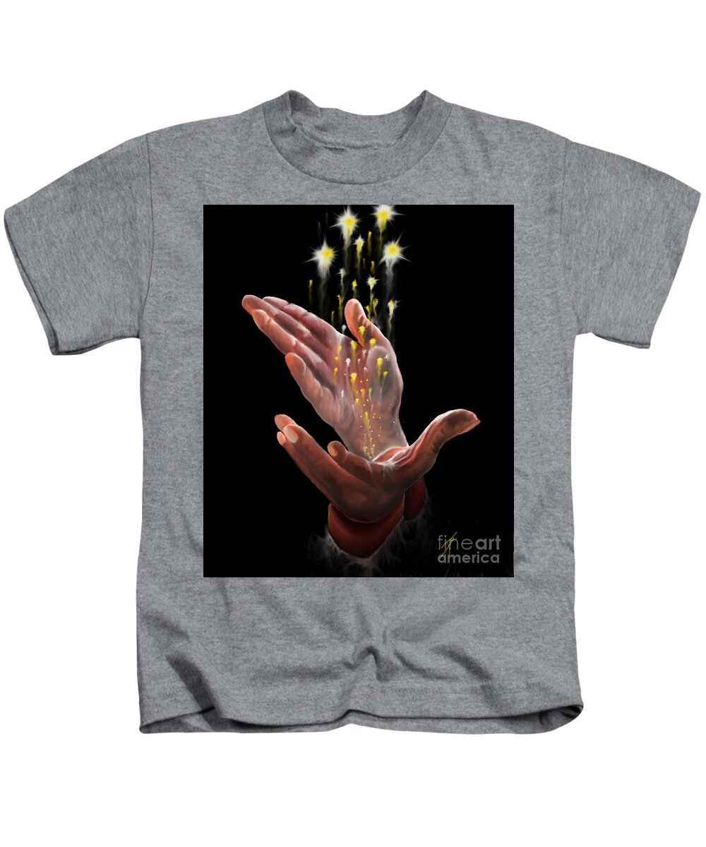 Hand Kids T-Shirt featuring the digital art Magic Hands by Darren Cannell