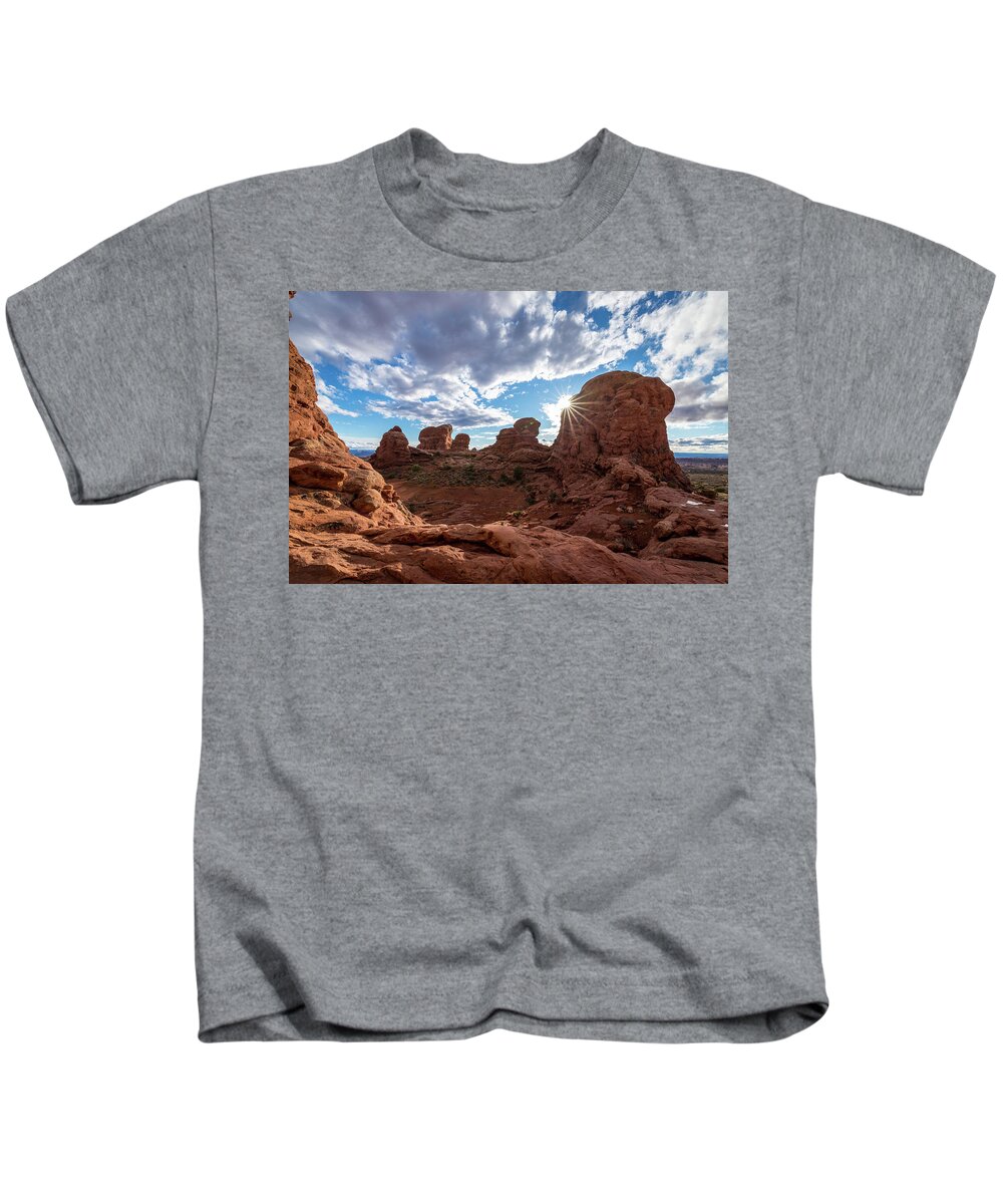 Arches National Park Kids T-Shirt featuring the photograph Majestic Turret Arch by Andy Konieczny