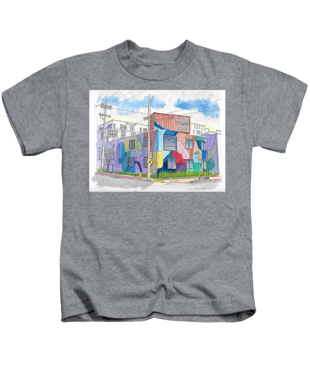 Marina Arts District Kids T-Shirt featuring the painting Marina Arts District in Marina del Rey, California by Carlos G Groppa